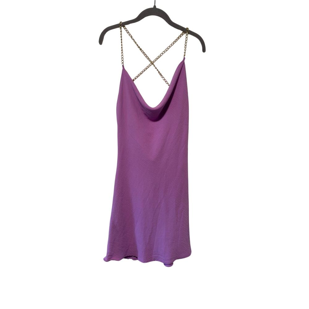 Amaram Purple Chain Strap Cowl Neck Slip Dress Women’s Medium Satin Look NWT - Picture 3 of 8